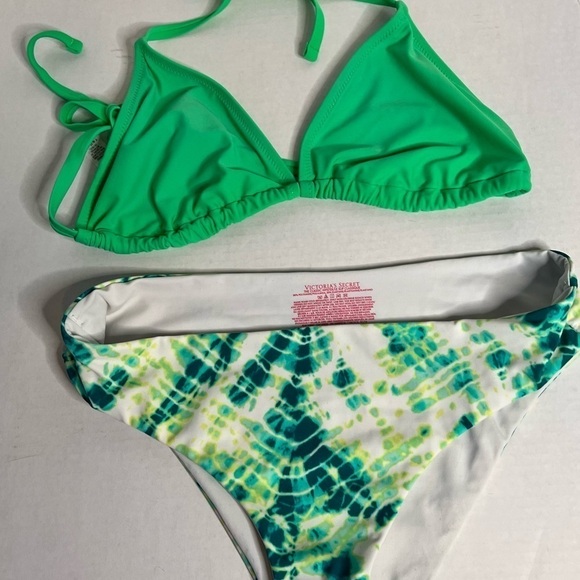 Victoria’s Secret Bikini Size Medium Swimsuit Bathing Suit Green White - Picture 5 of 8